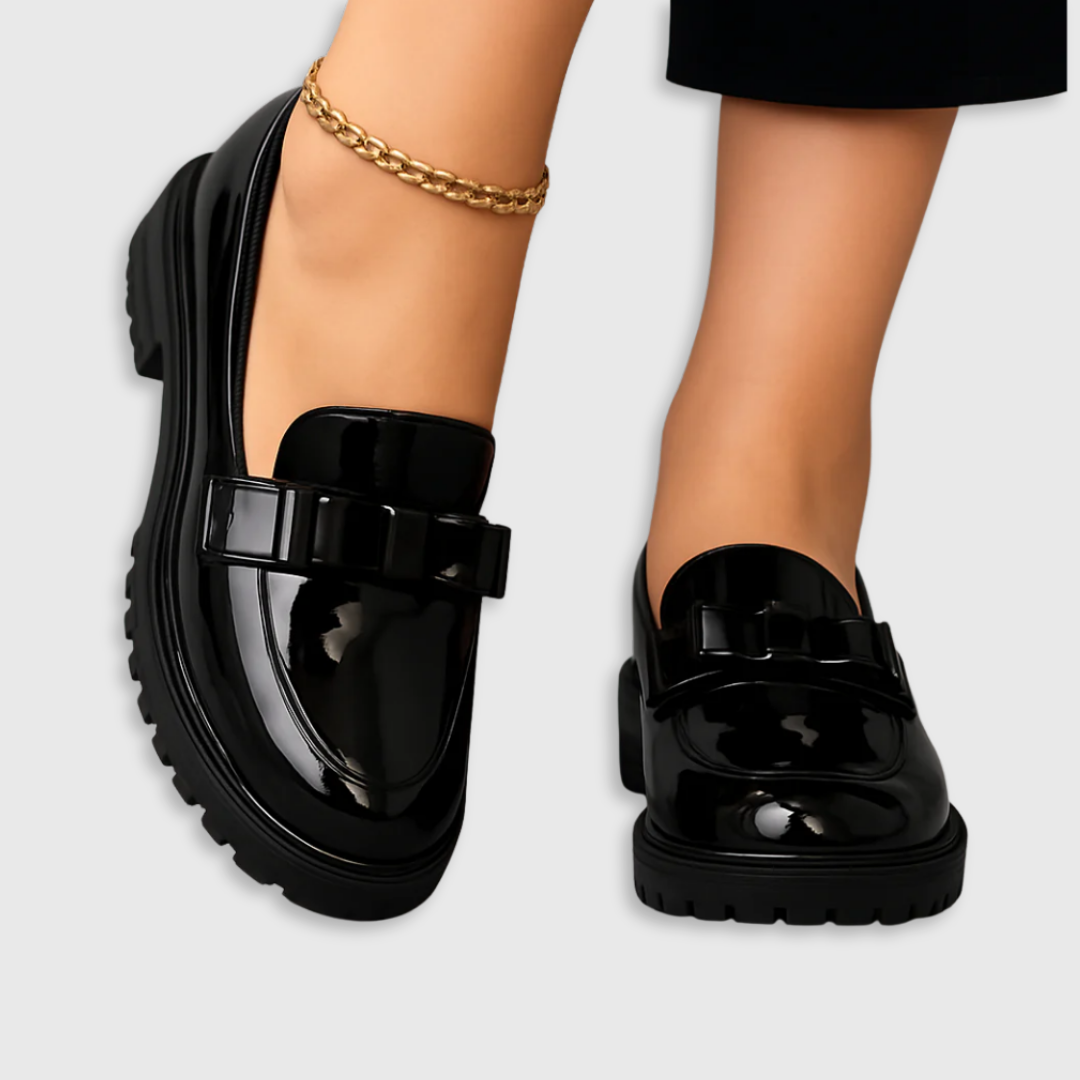 Julie | Block Heel Loafers with Bow Accent