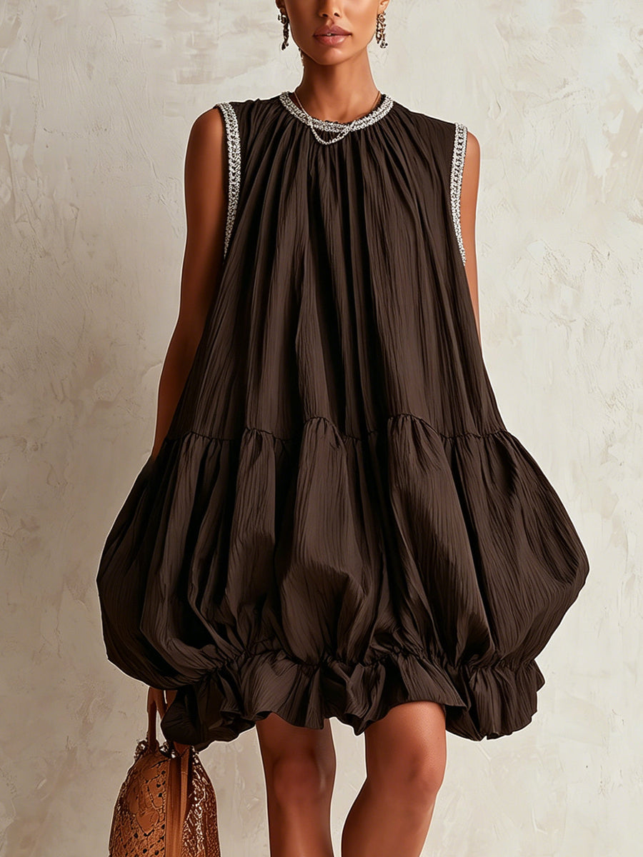 Colette | Brown Sleeveless Mini Dress Featuring a Flowy Hem