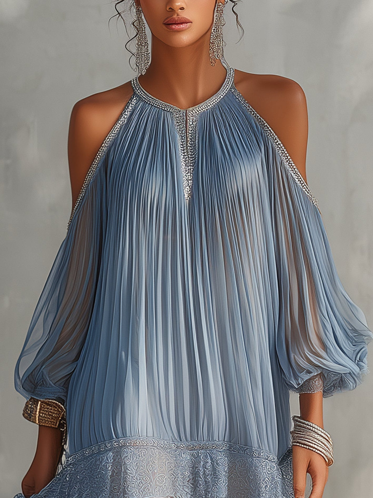 Séraphine | Off-the-Shoulder Blue Mini Dress with Ruffled Details and Lace Hem