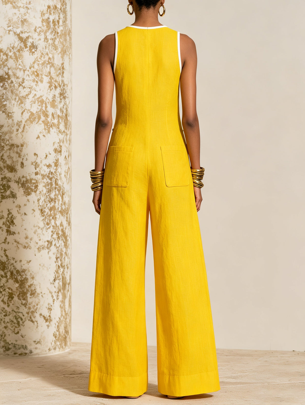 Sunny Luxe Yellow Sleeveless Maxi Dress – Chic Zip-Front Pocket Dress for Women