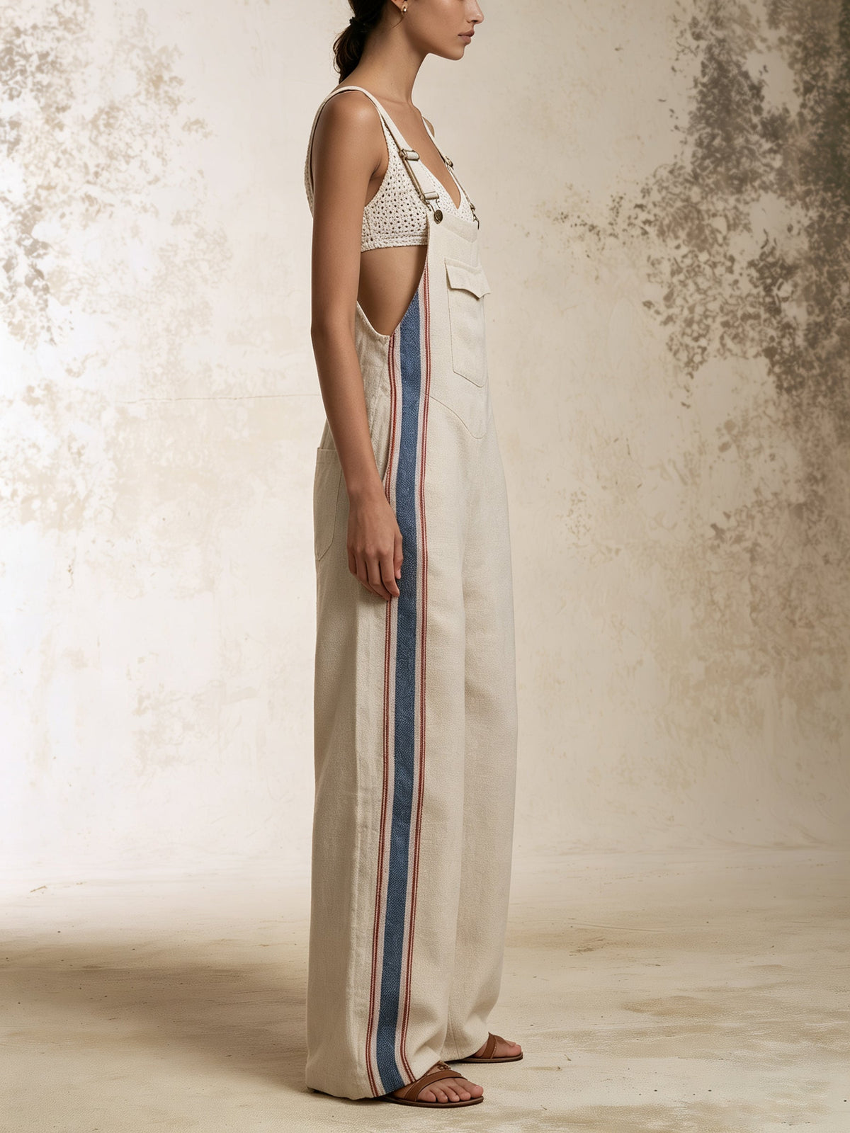 Relaxed Wide Leg Striped Utility Bib Overalls – Stylish Dungaree Jumpsuit