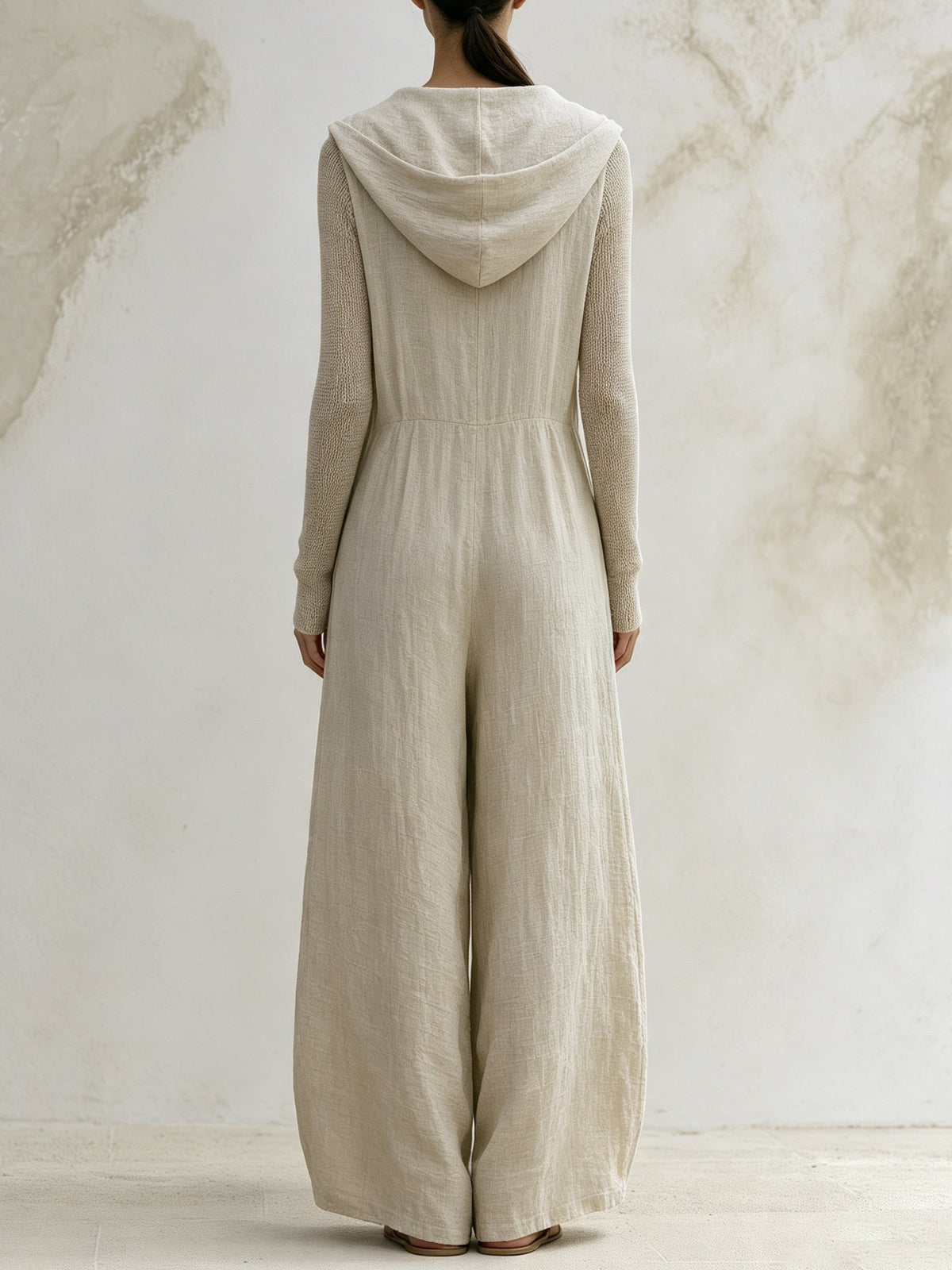Casual Wide-Leg Hooded Jumpsuit in Minimalist Linen Blend | Relaxed Fit Romper