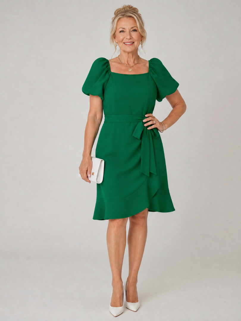 Ruosa | Mini Dress with Short Puff Sleeves and Side Tie Detail