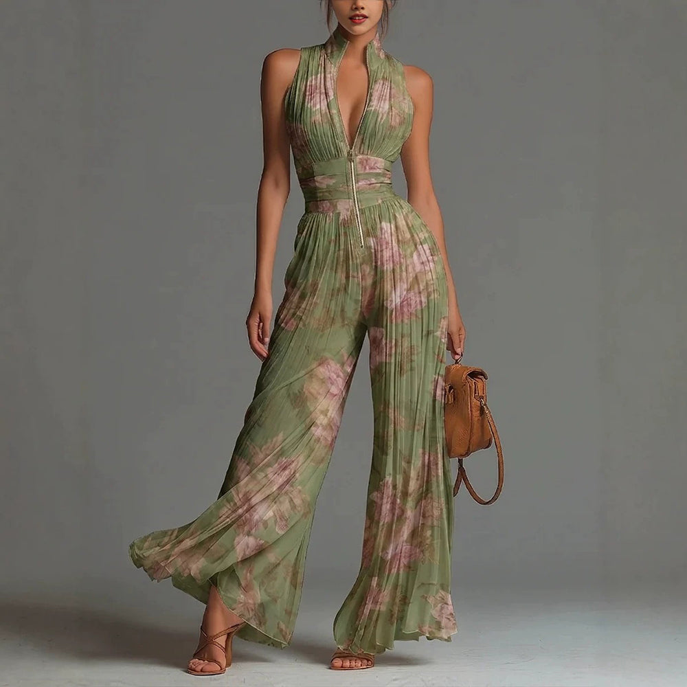 Margot | Pleated Floral Chiffon Jumpsuit