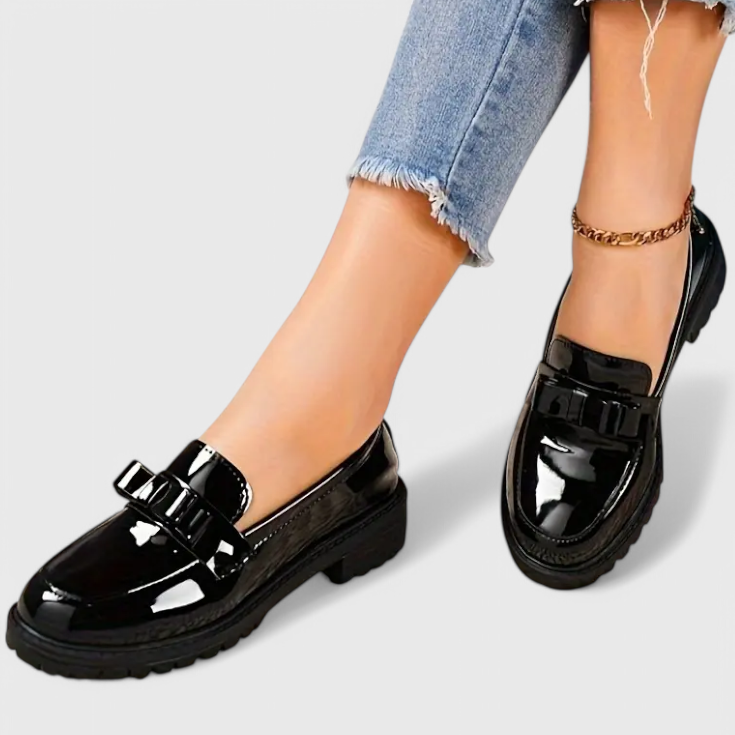 Julie | Block Heel Loafers with Bow Accent
