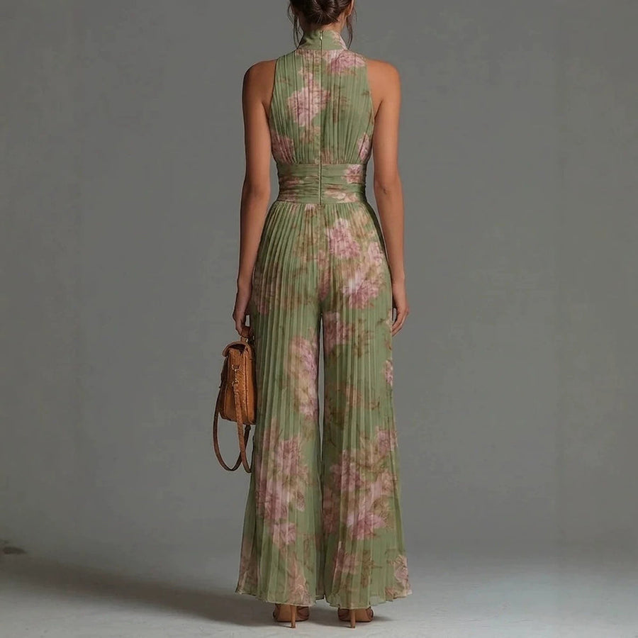Margot | Pleated Floral Chiffon Jumpsuit