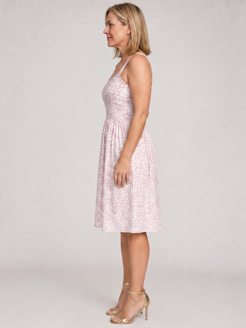 Leneva | Floral Print Square Neck Knee-Length Dress