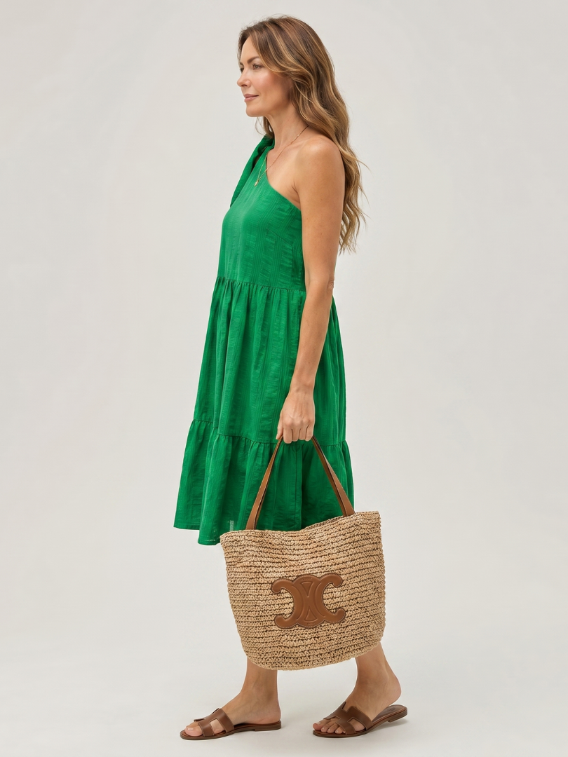 Zema | Knee-Length Dress with One Shoulder Bow Detail