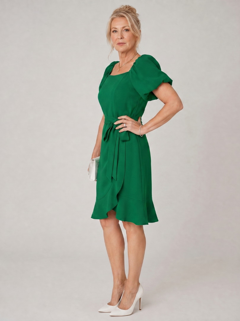 Ruosa | Mini Dress with Short Puff Sleeves and Side Tie Detail