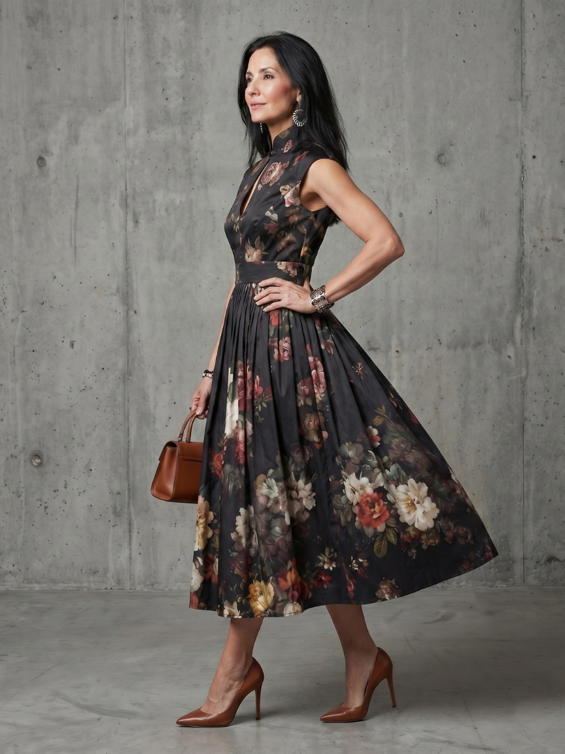 Greta | Floral Pleated Midi Dress