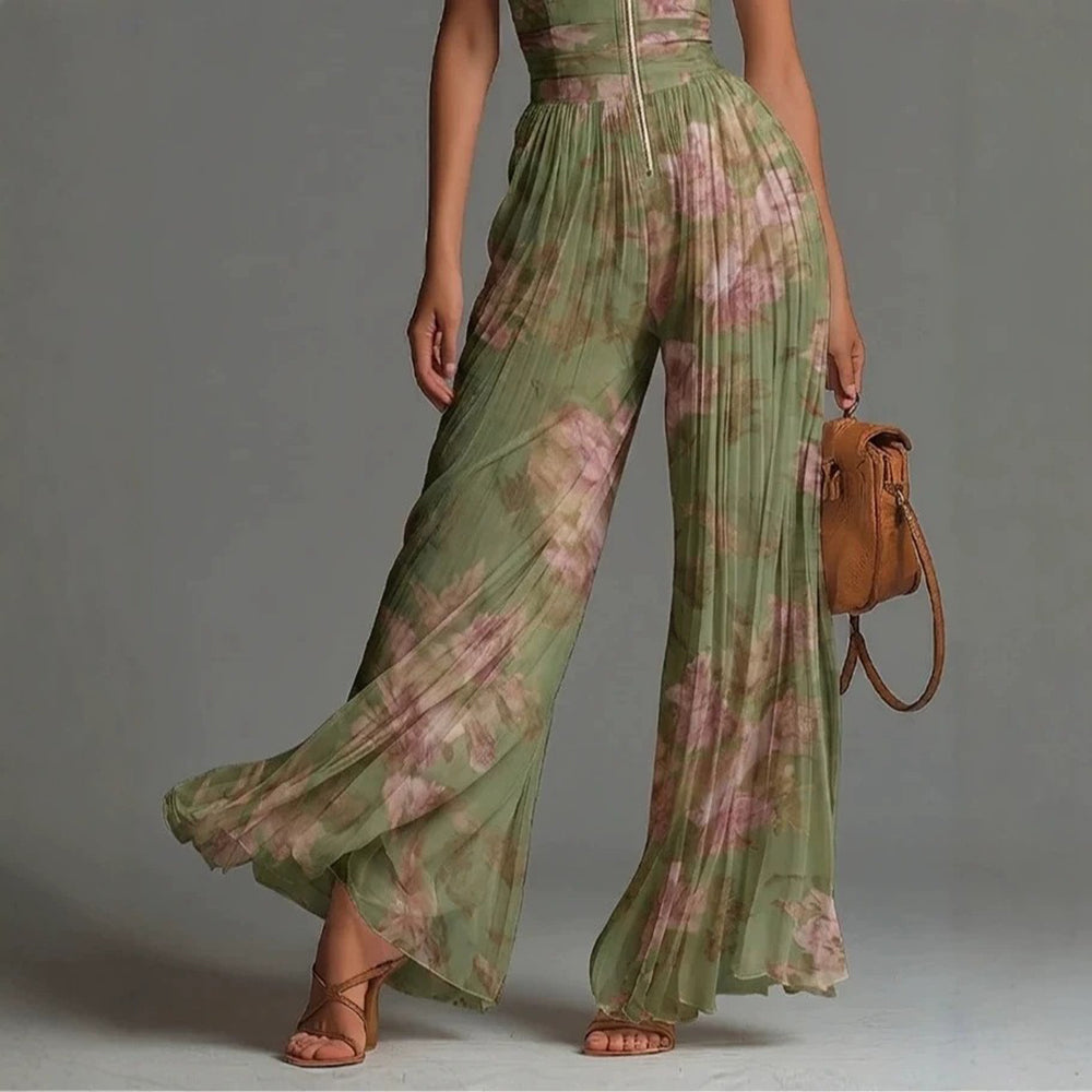 Margot | Pleated Floral Chiffon Jumpsuit
