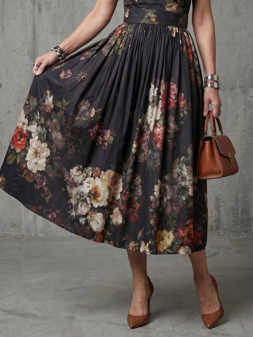 Greta | Floral Pleated Midi Dress