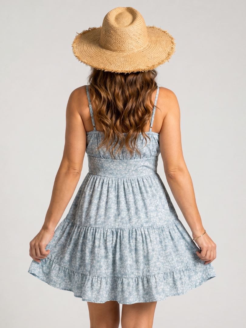 Glevo | Tiered Knee-Length Dress with Spaghetti Straps