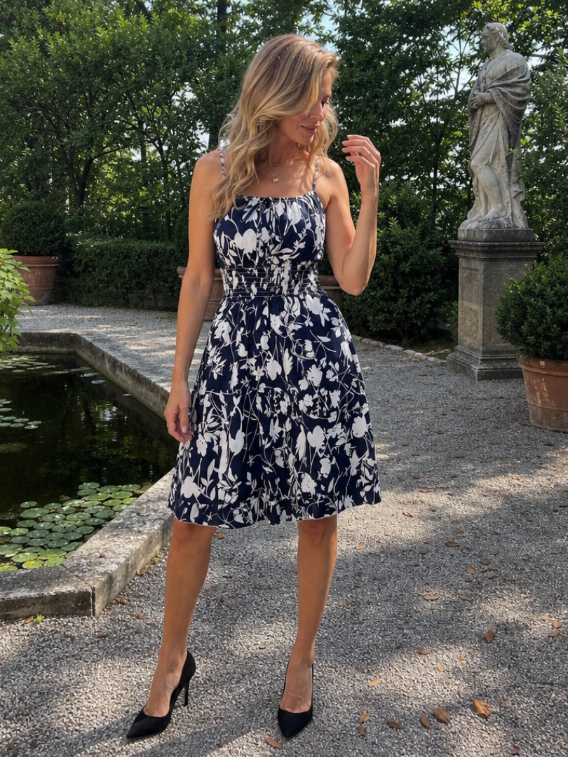 Atlas | Knee-Length Sleeveless Dress with Abstract Print