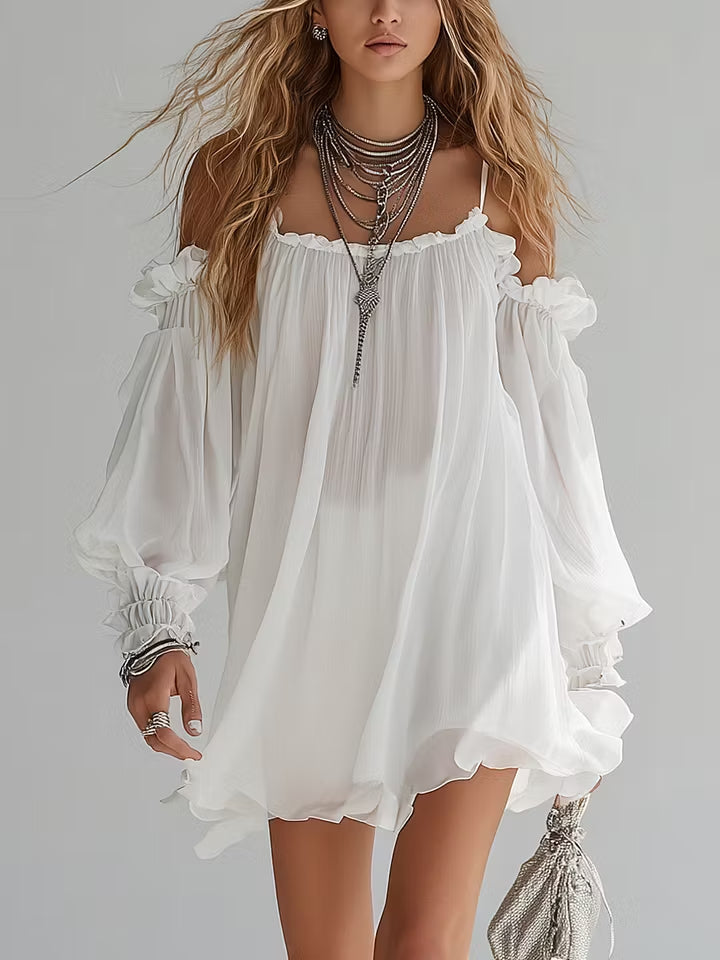 Mélusine | Bohemian Mini Fluid Dress with Off-Shoulder Design