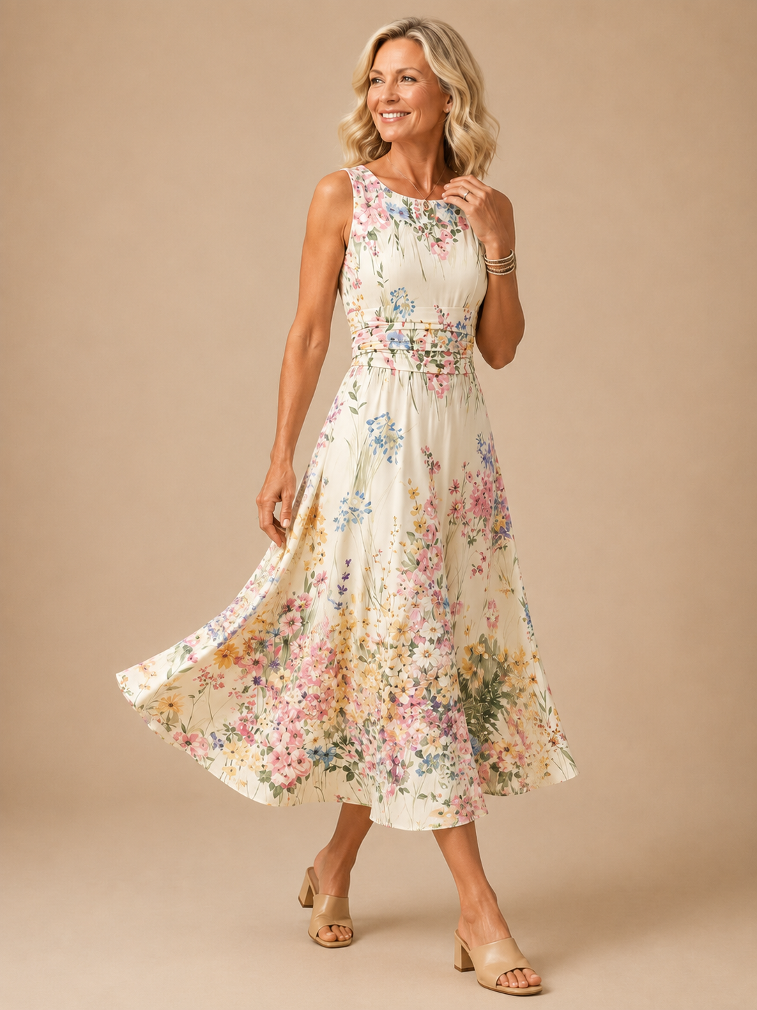Grace | Sleeveless Floral Midi Dress