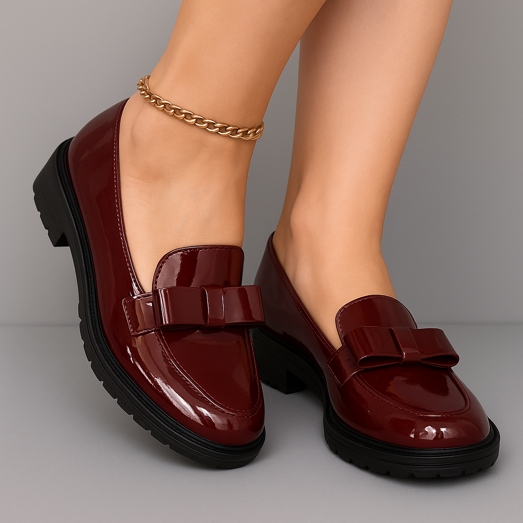 Julie | Block Heel Loafers with Bow Accent