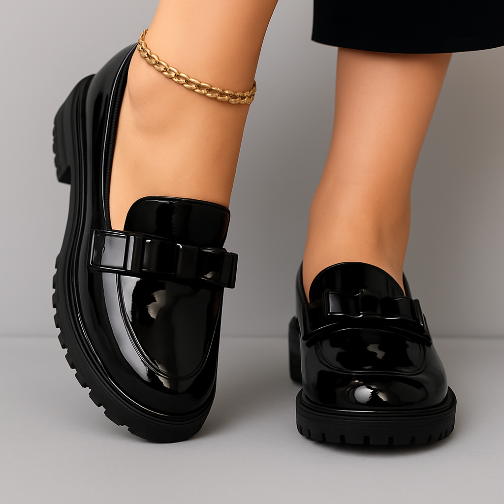 Julie | Block Heel Loafers with Bow Accent