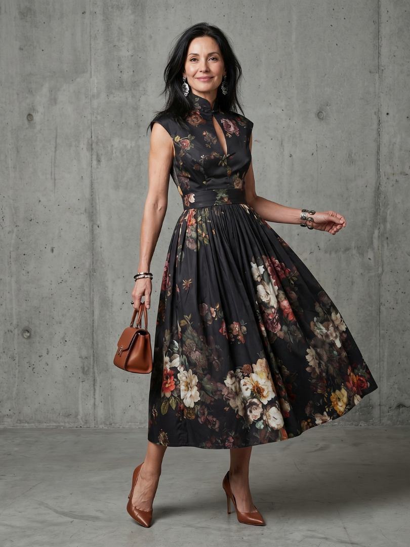 Greta | Floral Pleated Midi Dress