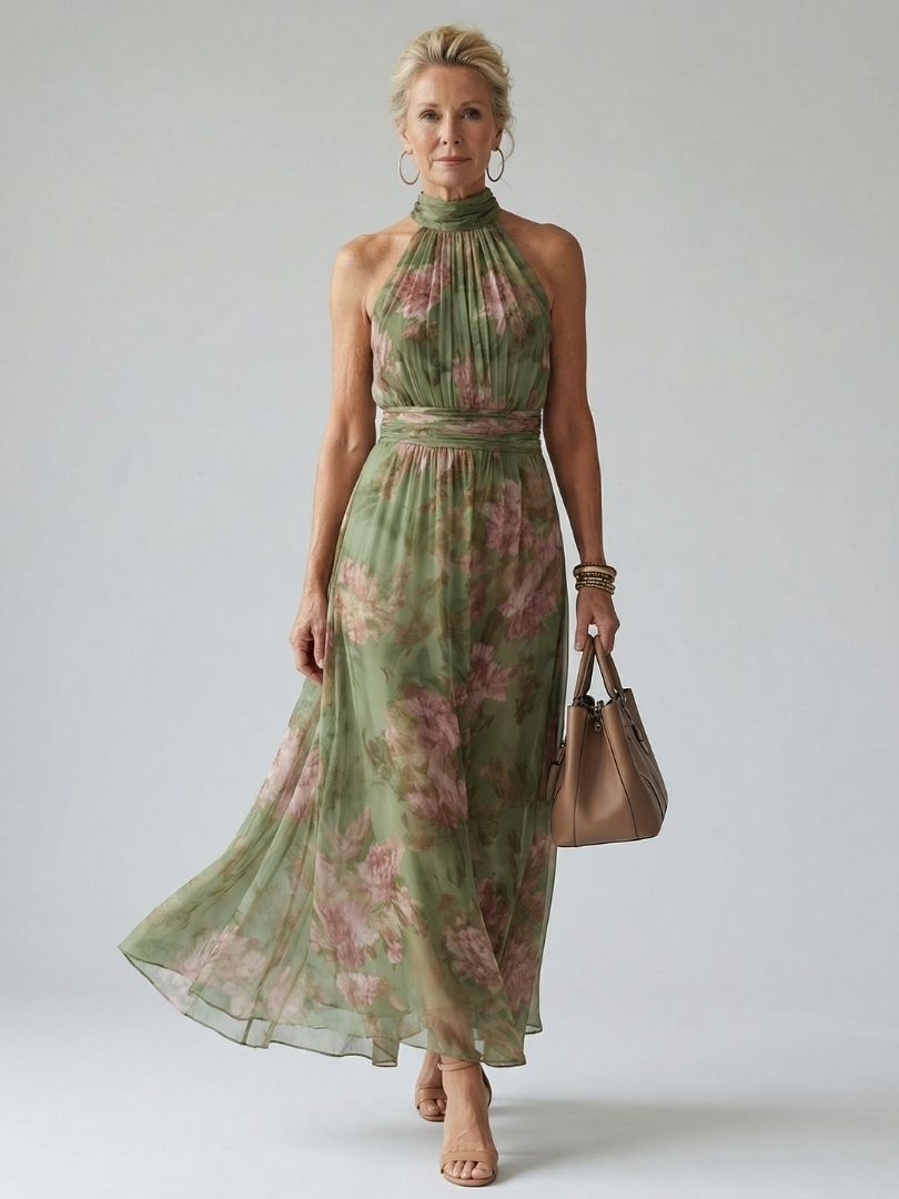 Mirelle | Halter Midi Dress with Gathered Detail