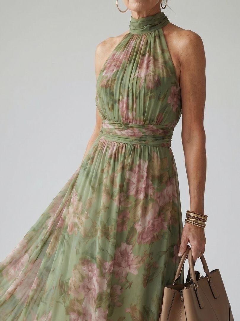 Mirelle | Halter Midi Dress with Gathered Detail