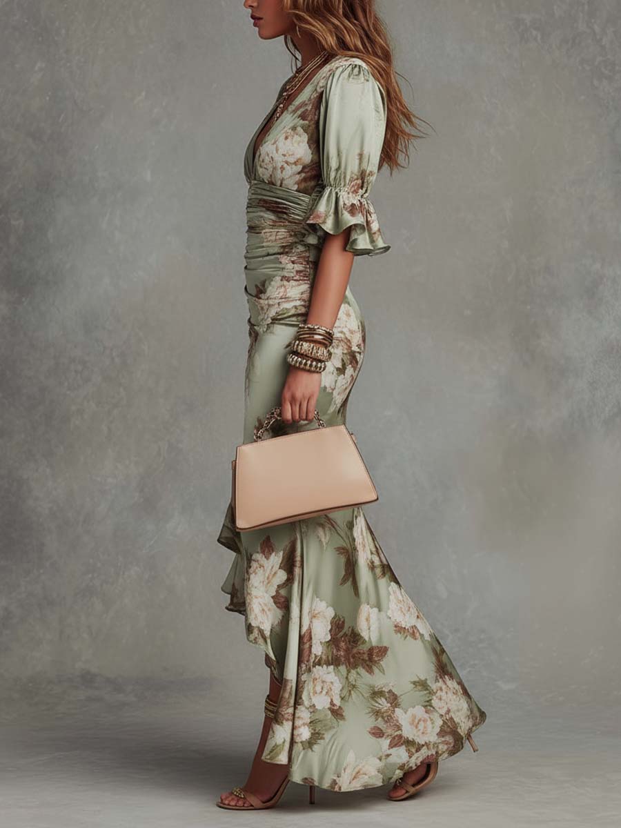 Onie | Satin Dress with Flared Sleeves