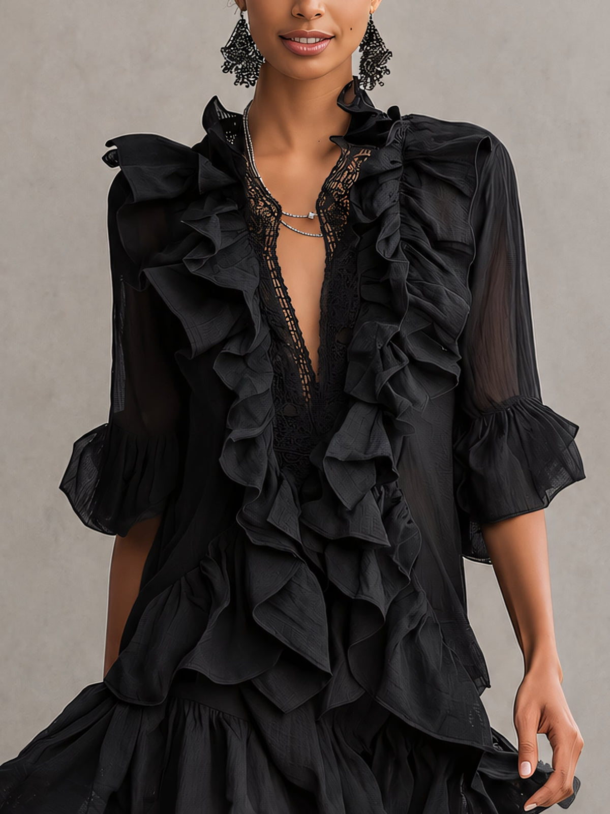 Anaïs | Black Ruffled Mini Dress in Muslin