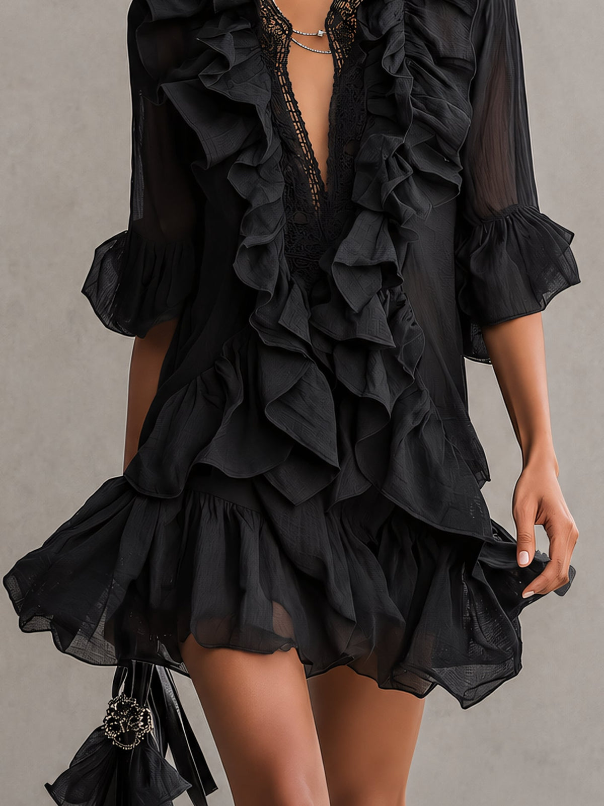 Anaïs | Black Ruffled Mini Dress in Muslin
