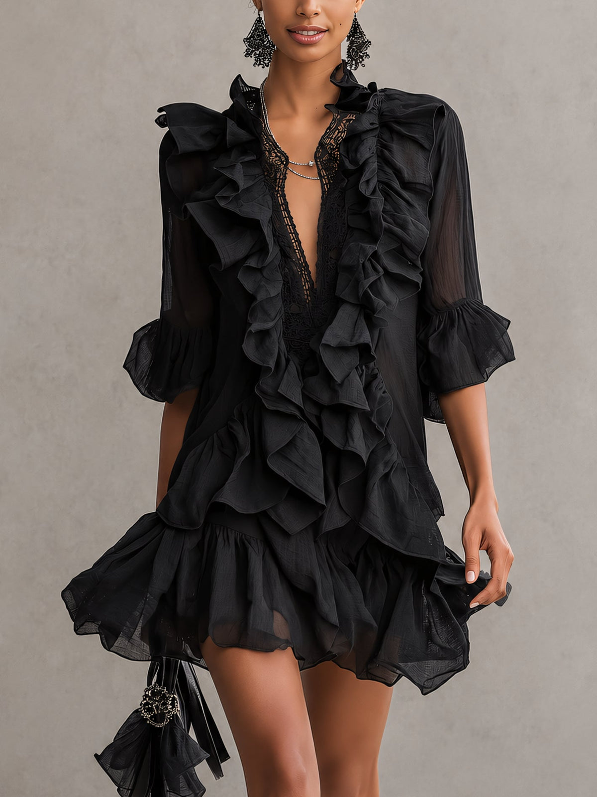 Anaïs | Black Ruffled Mini Dress in Muslin