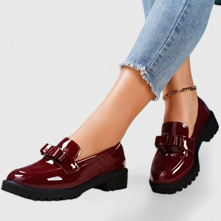 Julie | Block Heel Loafers with Bow Accent