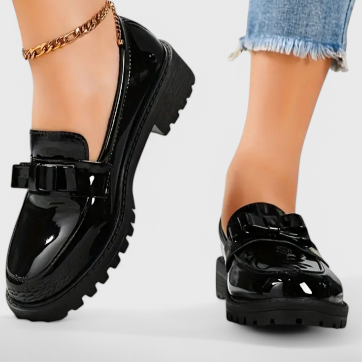 Julie | Block Heel Loafers with Bow Accent