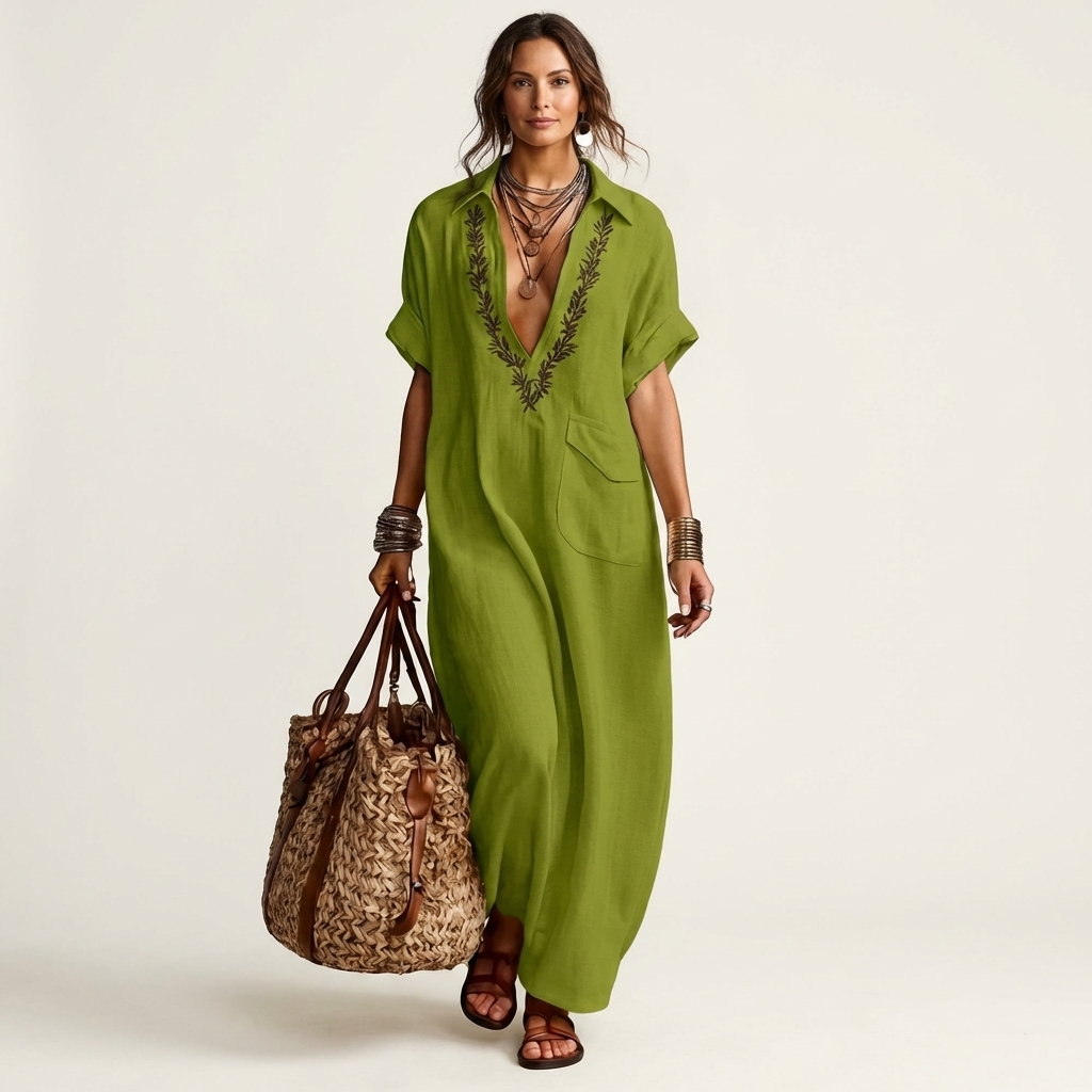 Amarina | V-Neck Collar Maxi Dress