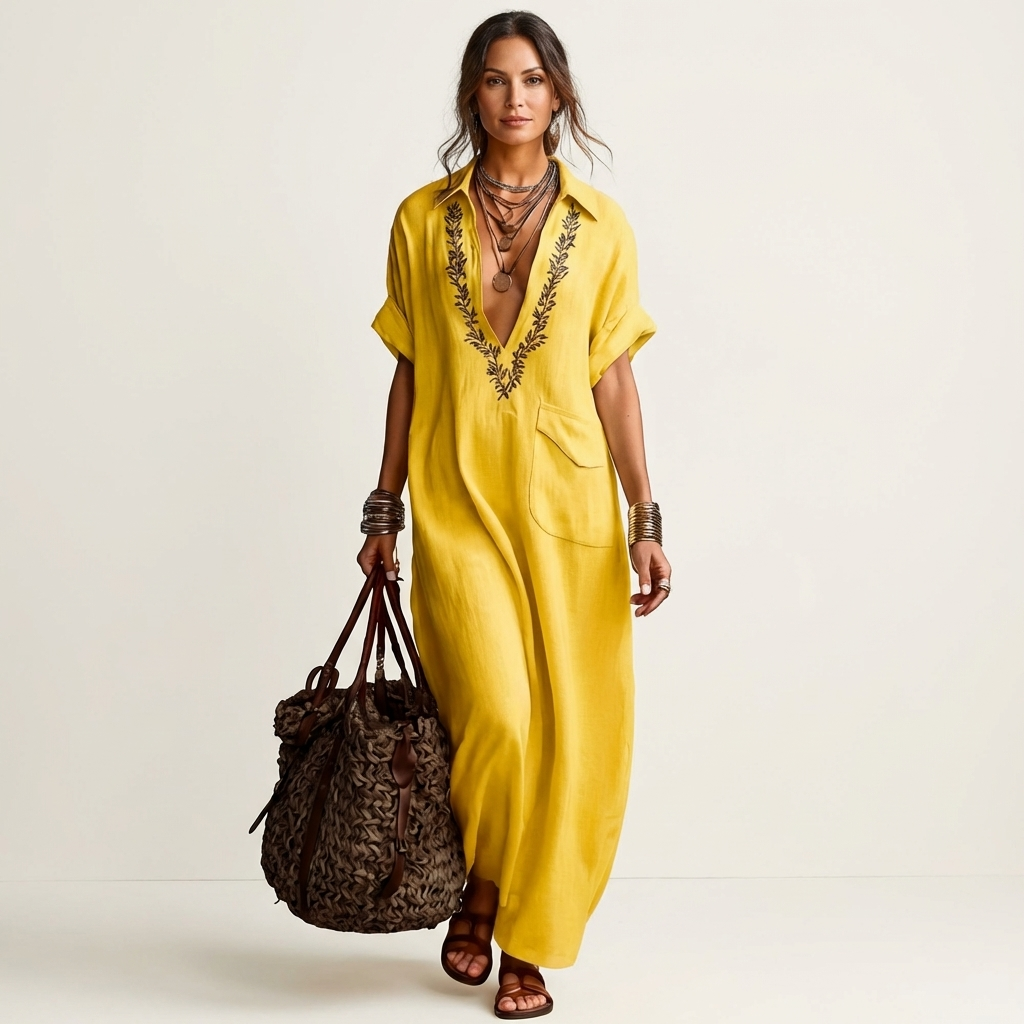 Amarina | V-Neck Collar Maxi Dress