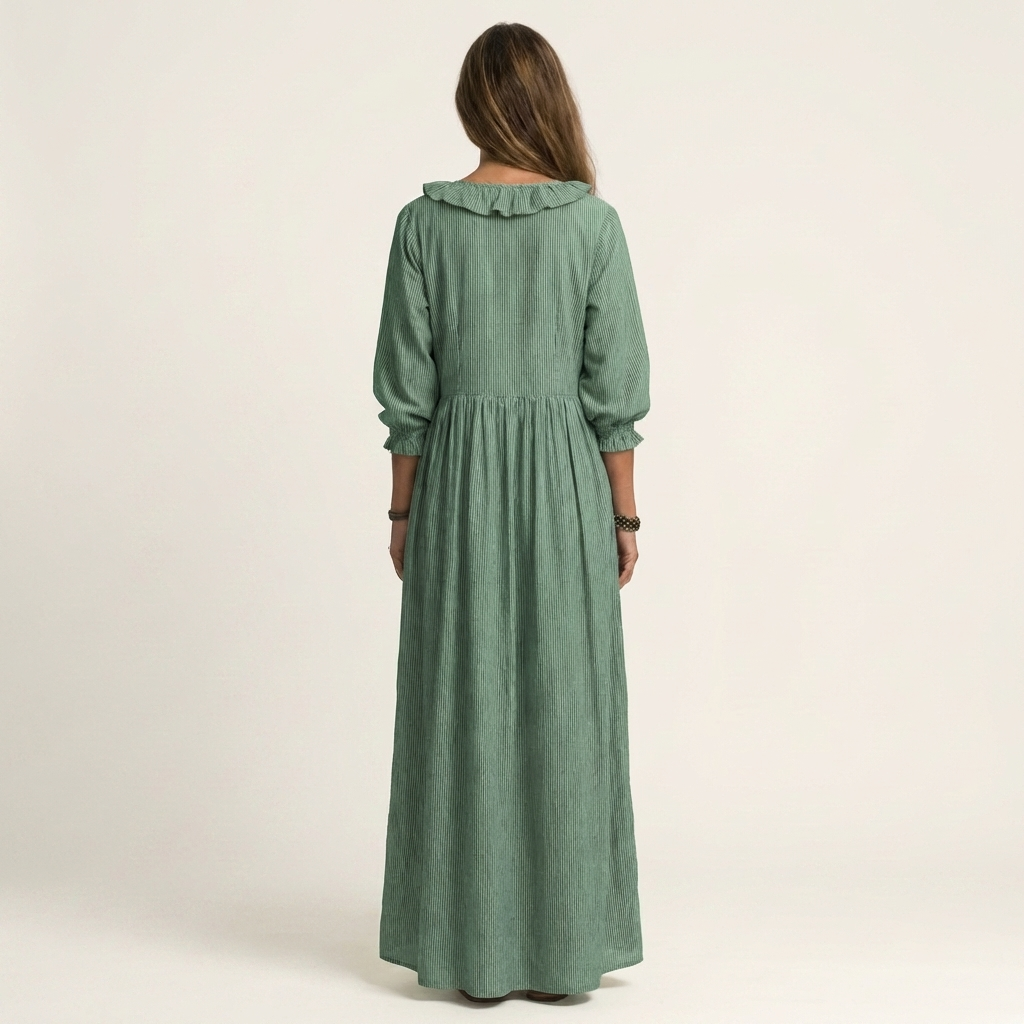 Yosetta | Ruffle V-Neck Maxi Dress