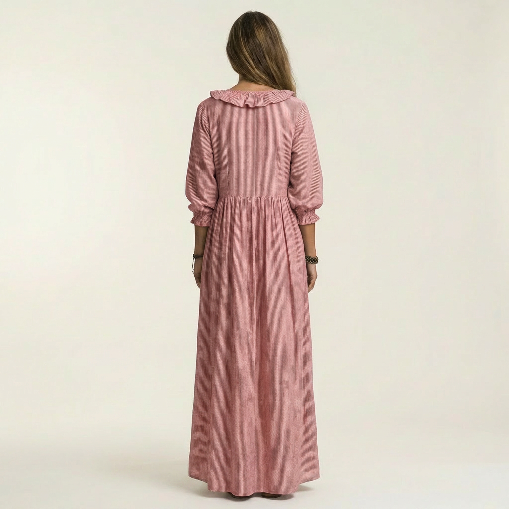 Yosetta | Ruffle V-Neck Maxi Dress