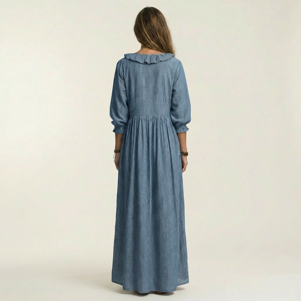 Yosetta | Ruffle V-Neck Maxi Dress